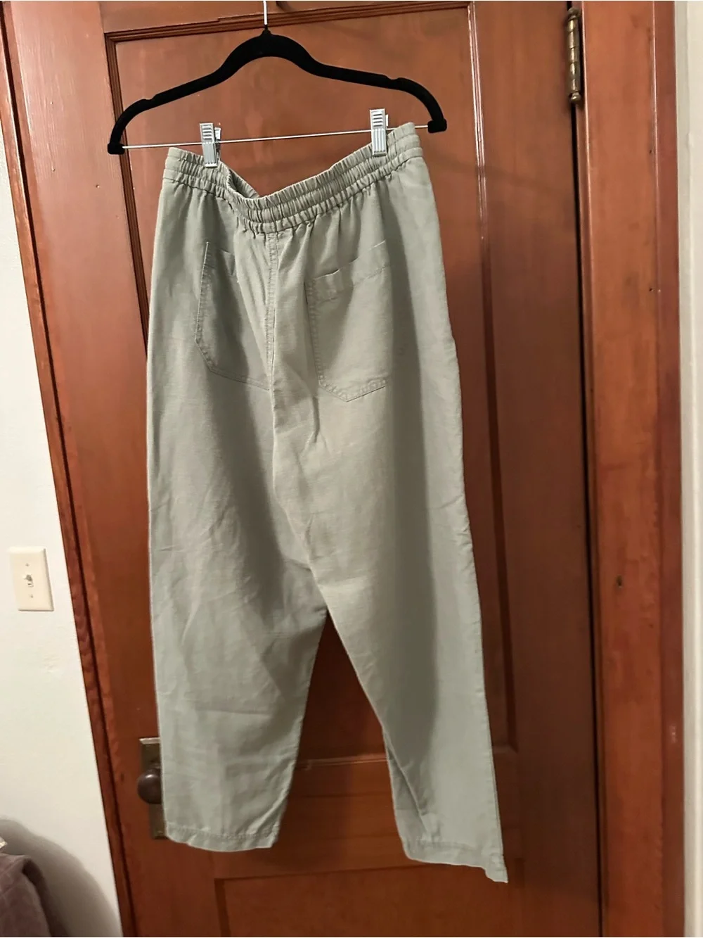 J Crew Relaxed Drawstring Linen Pants in Light Sage and Black